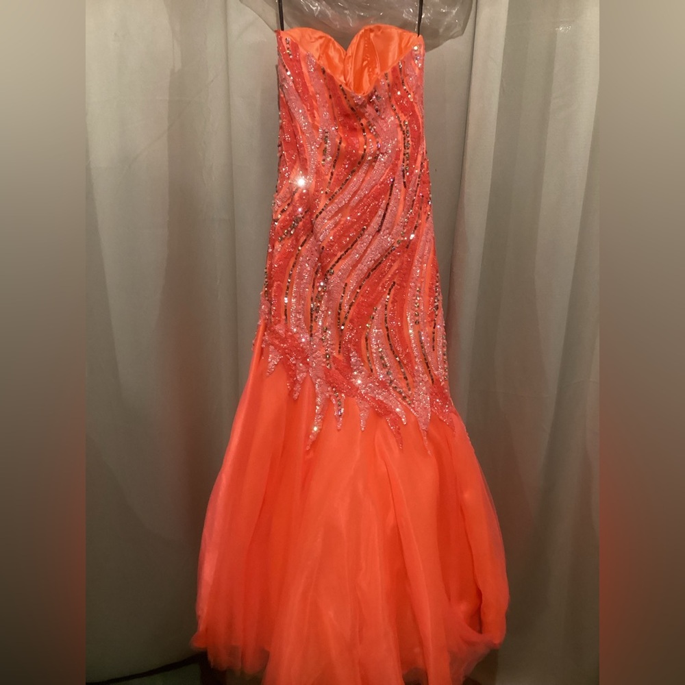 Beaded Coral Orange Prom Gown